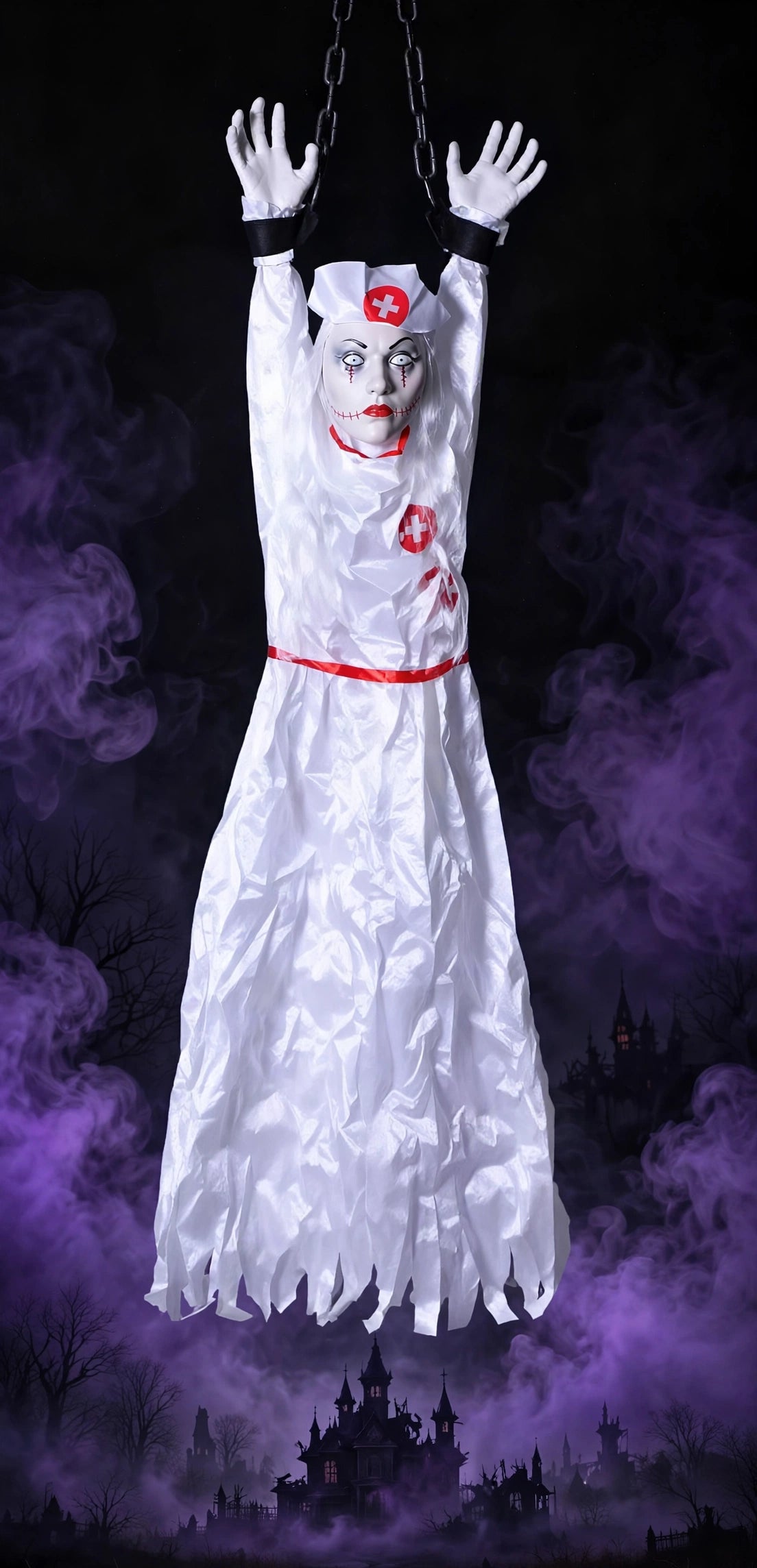 Halloween Animatronics Decoration Hanging Clown Nurse Voice Control Electric Outdoor Scary Clearance Horror Haunted House Props